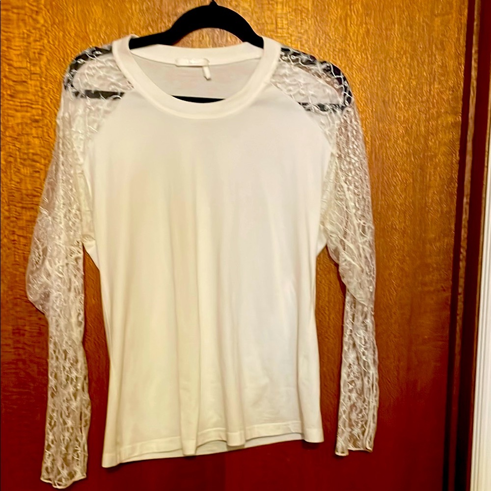 Chloe Elegant White Lace Sleeve Women's Top